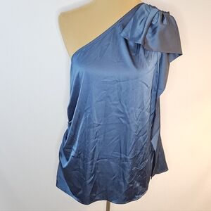 INC International Concepts Blue Satin One-Shoulder Blouse